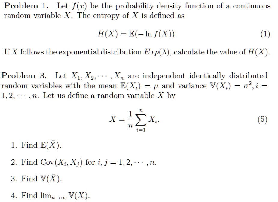 SOLVED: Problem 1: Let f(r) be the probability density function of a ...