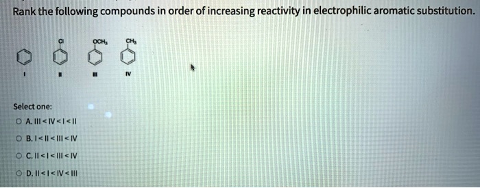 Solved Rank The Following Compounds In Order Of Increasing Reactivity In Electrophilic Aromatic