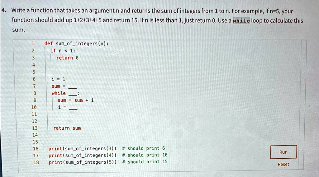 4. Write a function that takes an argument n and returns the sum of ...