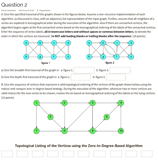 SOLVED: Question 2: Traversal of Graphs and Topological Ordering Texts ...