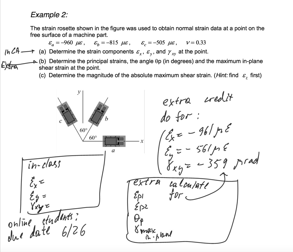 Example 2: The strain rosette shown in the figure was used to obtain ...