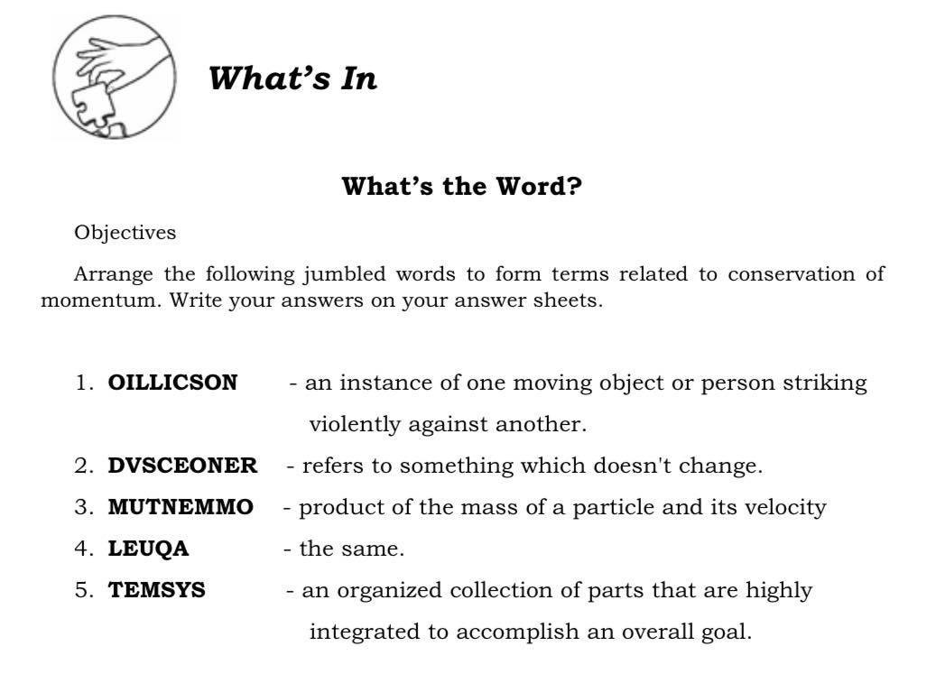 SOLVED What's In What's the Word? Objectives Arrange the following
