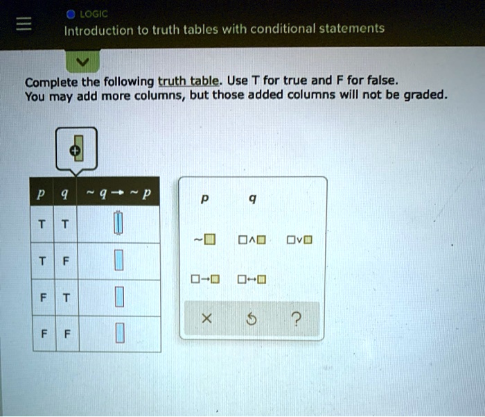 SOLVED LaGiIc Introduction to truth tables with conditional statements