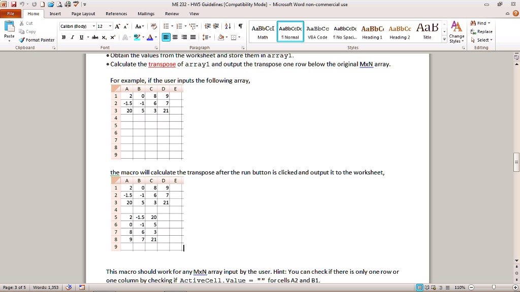 SOLVED: A user (me) inputs values of an MxN matrix starting at cell A1 ... image.