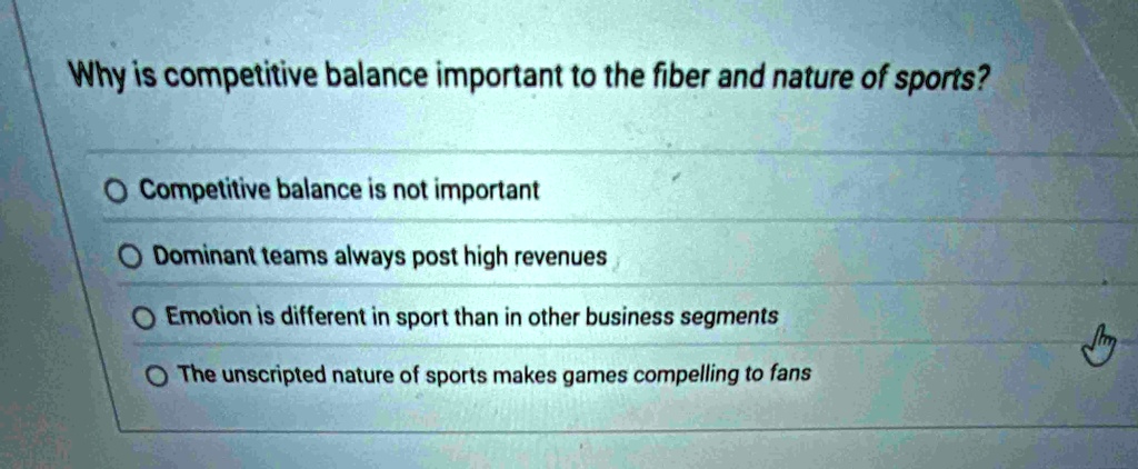 why is competitive balance important to the fiber and nature of sports competitive balance is not important dominant teams always post high revenues emotion is different in sport than in oth 96096