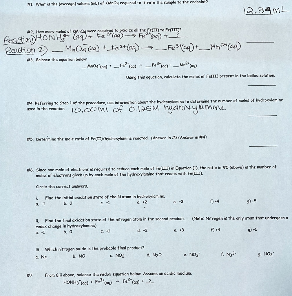 SOLVED: #1 What is the (average) volume (mL) of KMnO4 required to ...