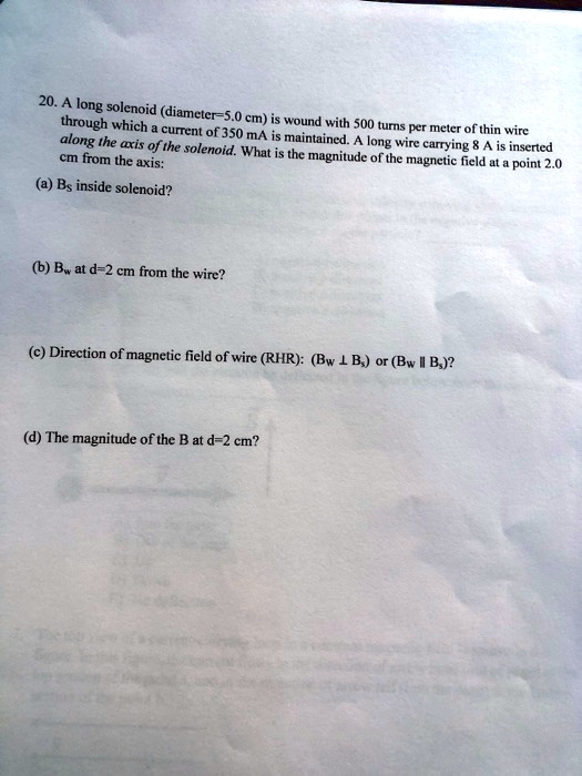 Video Solution: 20. A Long Solenoid (diameter=5.0 Cm) Is Wound With 500 