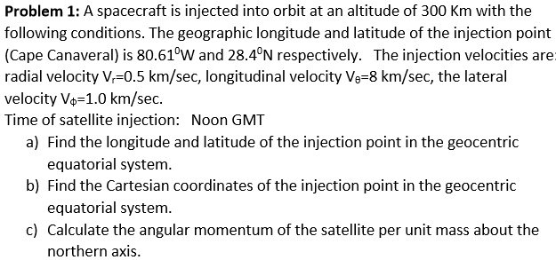 SOLVED: A spacecraft is injected into orbit at an altitude of 300 km ...