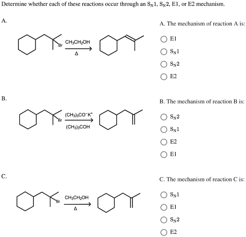 SOLVED: Determine whether each of these reactions occurs through an Sn1 ...