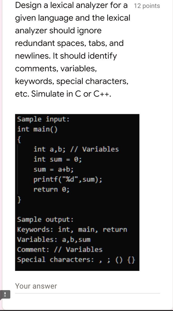 Design A Lexical Analyzer For A 12 Point Given Language And The Lexical Analyzer Should Ignore