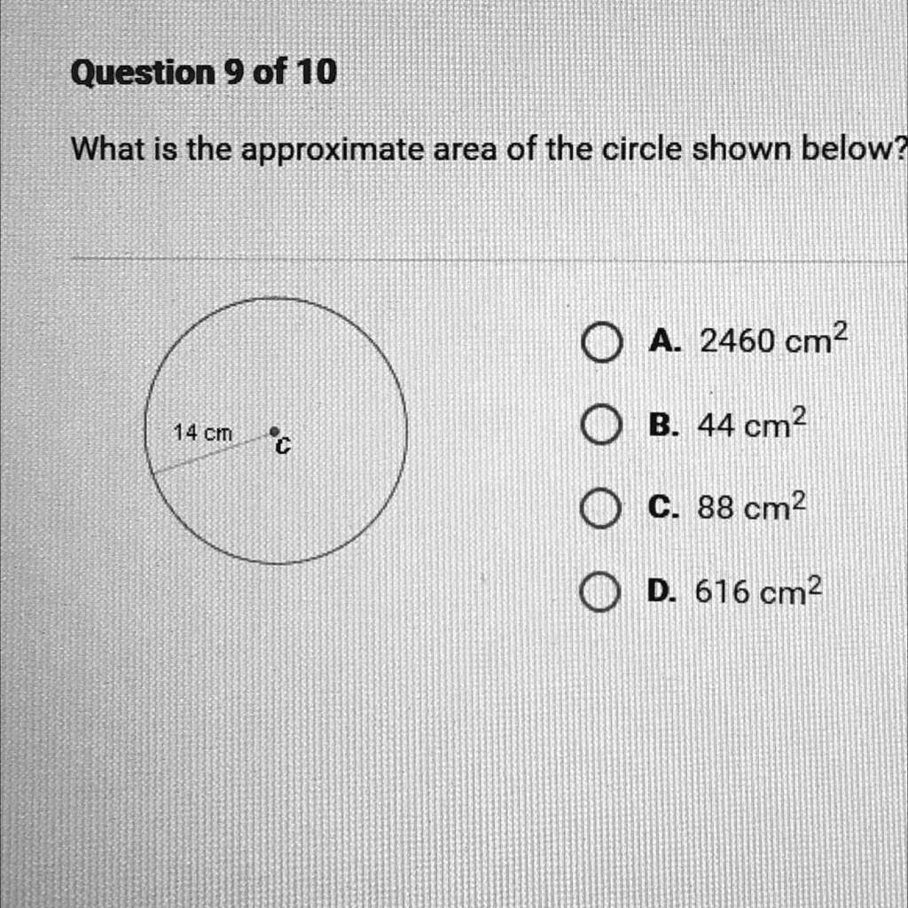 solved-what-is-the-approximate-area-of-the-circle-shown-below