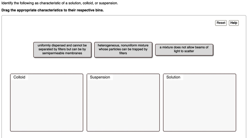 SOLVED: Identify The Following As Characteristic Of A Solution, Colloid ...