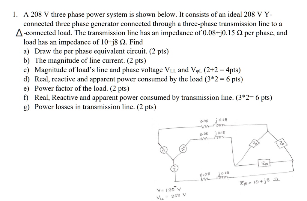 SOLVED: A 208 V three-phase power system is shown below. It consists of ...