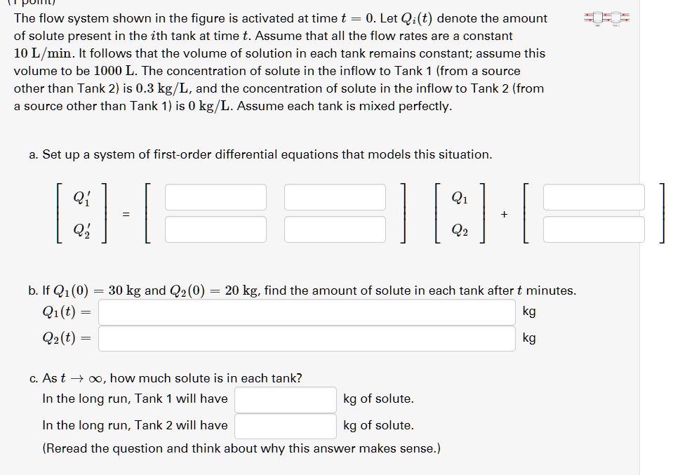 the flow system shown in the figure is activated at time t 0 let qit ...