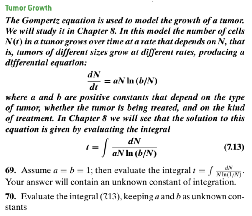 SOLVED Tumor Growth The Gompertz equation is used to model the growth