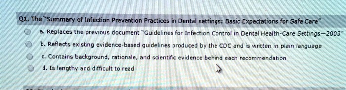 SOLVED: Q1. The "Summary Of Infection Prevention Practices Dental ...