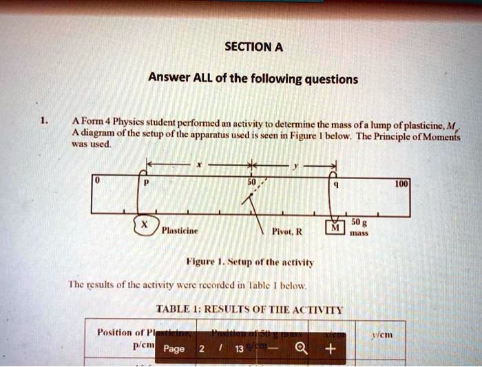 SOLVED A Form Physics student performed an activity to determine the