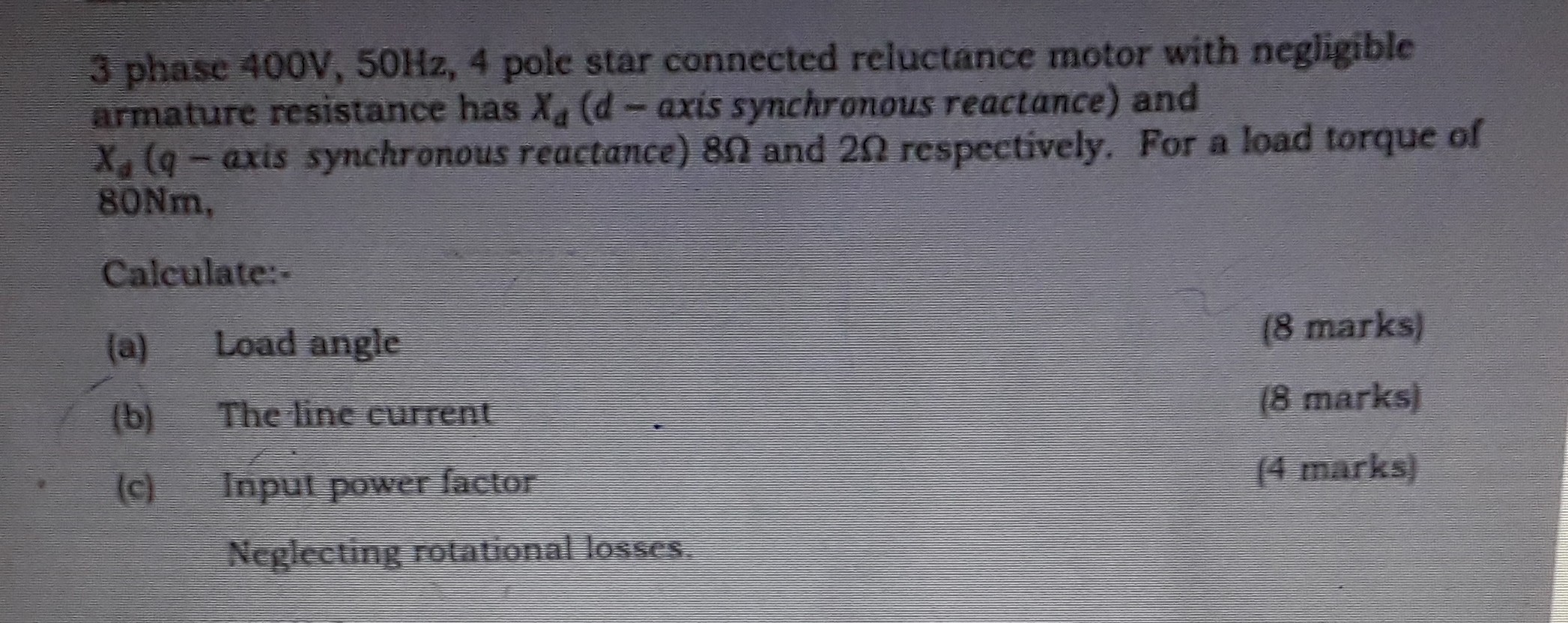 SOLVED: 3 phase 400 V, 50 Hz, 4 pole star connected reluctance motor ...