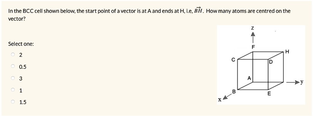SOLVED: In the BCC cell shown below, the start point of a vector is at ...