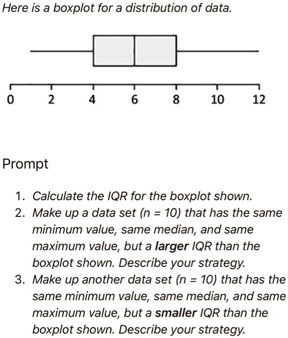 Here is a boxplot for a distribution of data. 8 10 12 Prompt Calculate