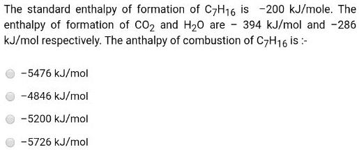 SOLVED: The Standard Enthalpy Of Formation Of C7H16 Is 200 KJlmole. The ...