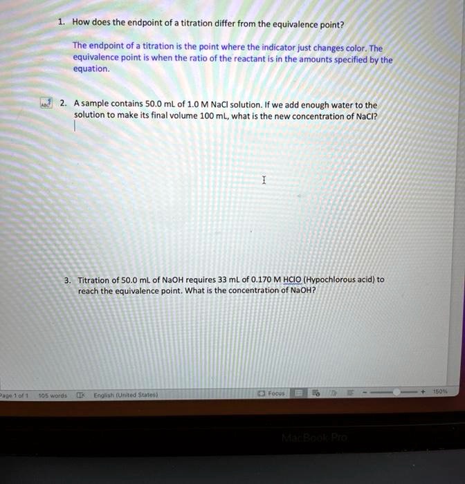 SOLVED How does the endpoint of titration differ from the equivalence