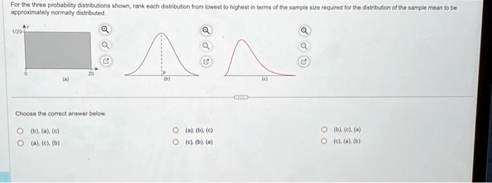 For the three probability distributions shown, rank each distribution ...