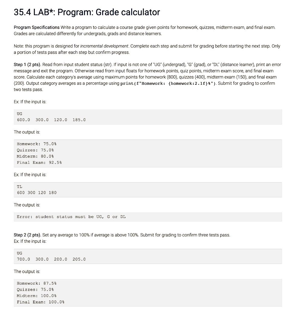 SOLVED 35.4 LAB* Program Grade calculator Program Specifications