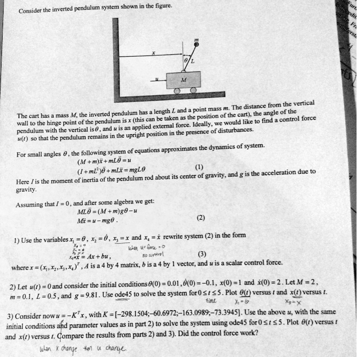 consider the inverted pendulum system shown in the figure r so that the ...