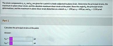 the strain components epsilonx epsilony and gammaxy are given for a point in a body subjected to plane strain determine the principal strains the maximum in plane shear strain and the abs 57136