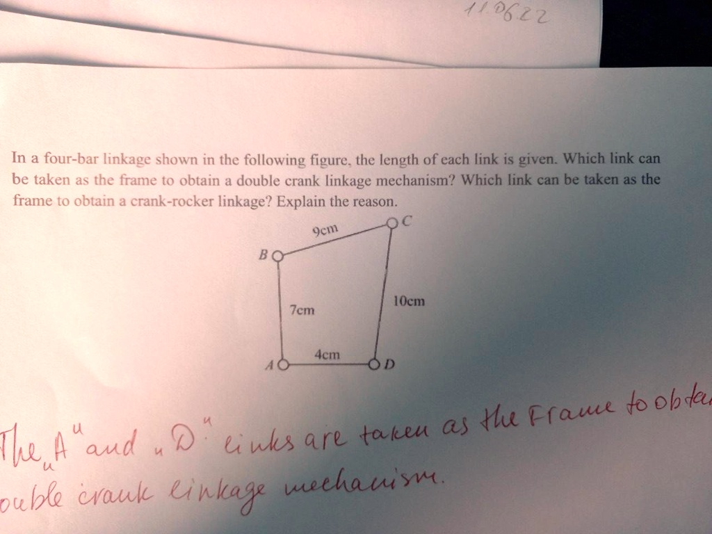 SOLVED In a fourbar linkage shown in the following figure, the length