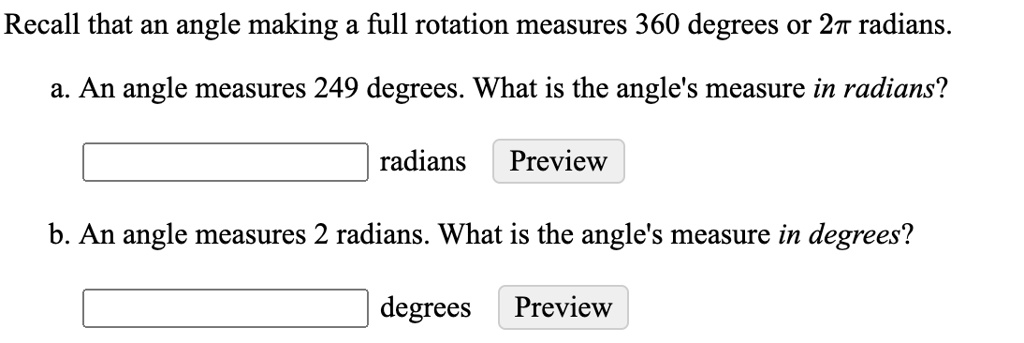 SOLVED: Recall that an angle making a full rotation measures 360 ...