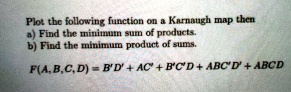 SOLVED: Plot The Following Function On A Karnaugh Map Then A) Find The ...