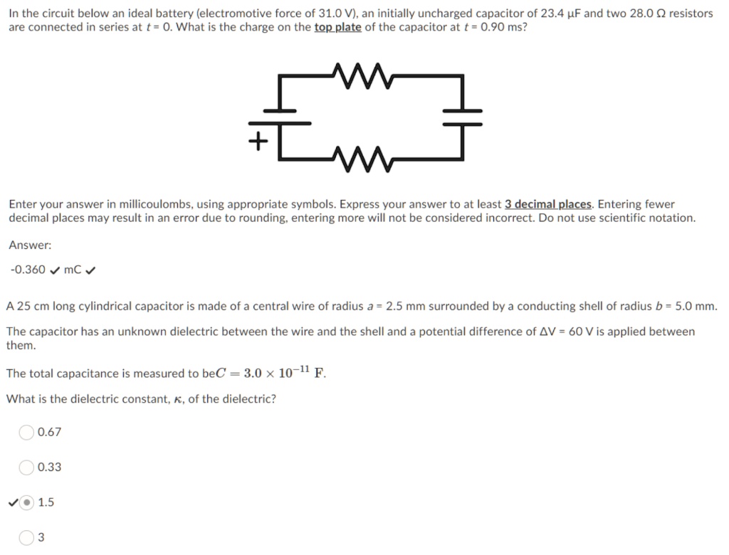 SOLVED: In the circuit below, an ideal battery (electromotive force of ...