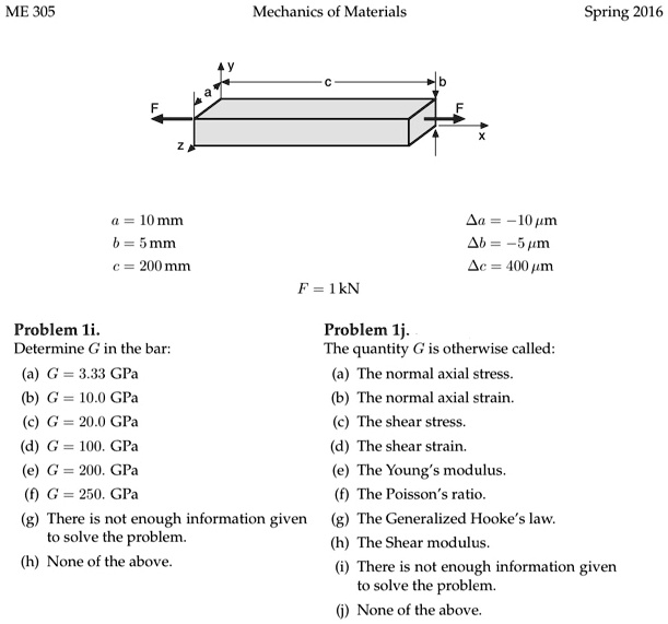 305 F z a = 10 mm b = 5mm C = 200 mm Problem 1i. Determine G in the