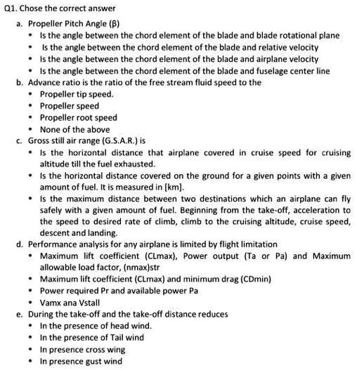 SOLVED Chose the correct answer Propeller Pitch Angle (P) Is the angle between the chord