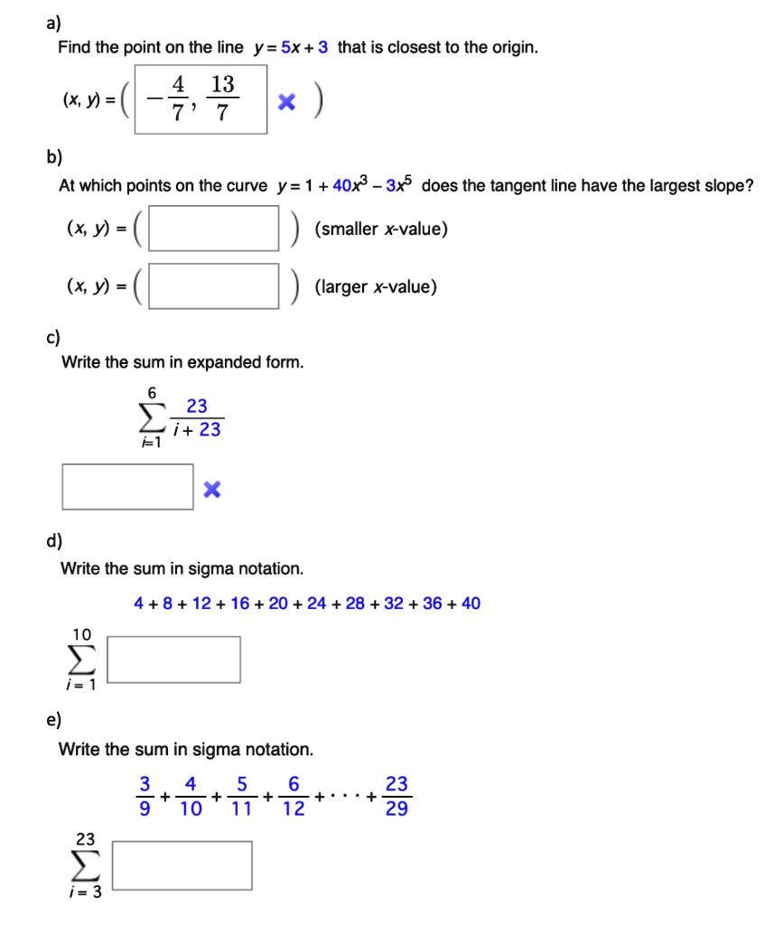 SOLVED: Find the point on the line y = Sx+3 that is closest t0 the ...