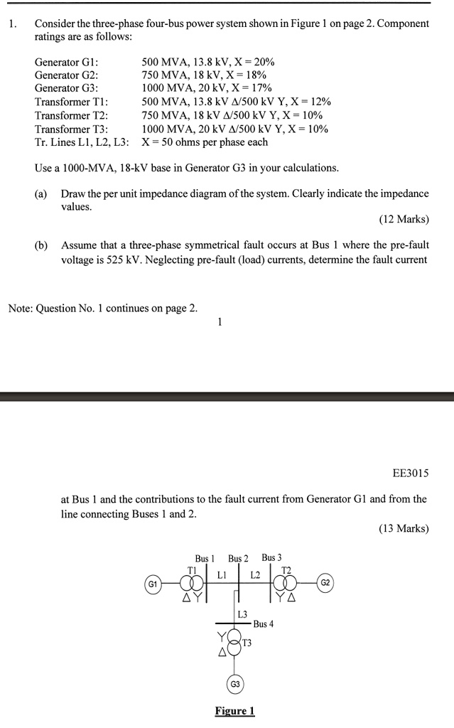 SOLVED: Consider the three-phase four-bus power system shown in Figure ...