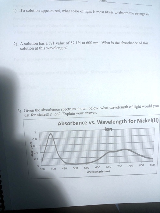 Solved If A Solution Appears Red What Color Of Light Mosl Hikcly Ubsorb The Strongest A Solution Has Ot Value 0f 57 1 T 600 Nm What Is The Absorbance Of This Solution At This
