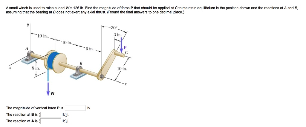 SOLVED: A Small Winch Is Used To Raise A Load W = 126 Lb. Find The ...