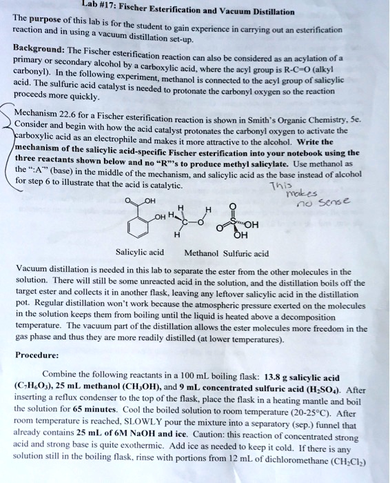 lab 17 fischer esterification and fcuum distillation the purpose of ...