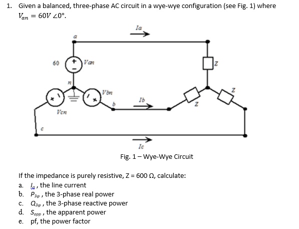 SOLVED: Given a balanced, three-phase AC circuit in a wye-wye ...