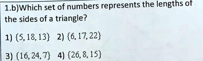 SOLVED: Which set of numbers represents the lengths of the sides of a ...