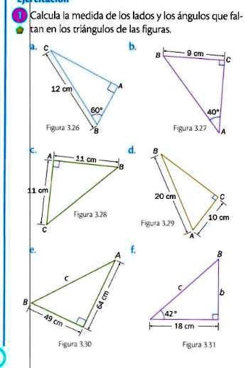 SOLVED: calcula la medida de los lados y los ángulos que faltan en los ...