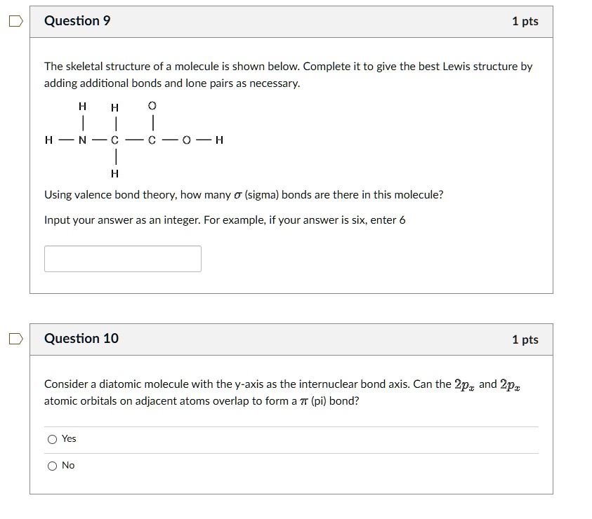 SOLVED: Question 9 1 pts The skeletal structure of a molecule is shown ...