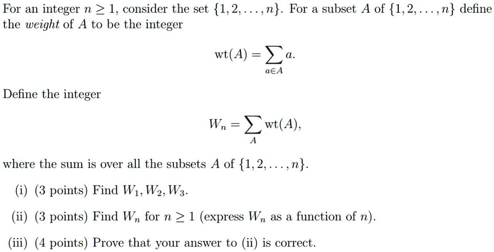 SOLVED: For an integer n > 1, consider the set 1, 2, ..., n. For a ...