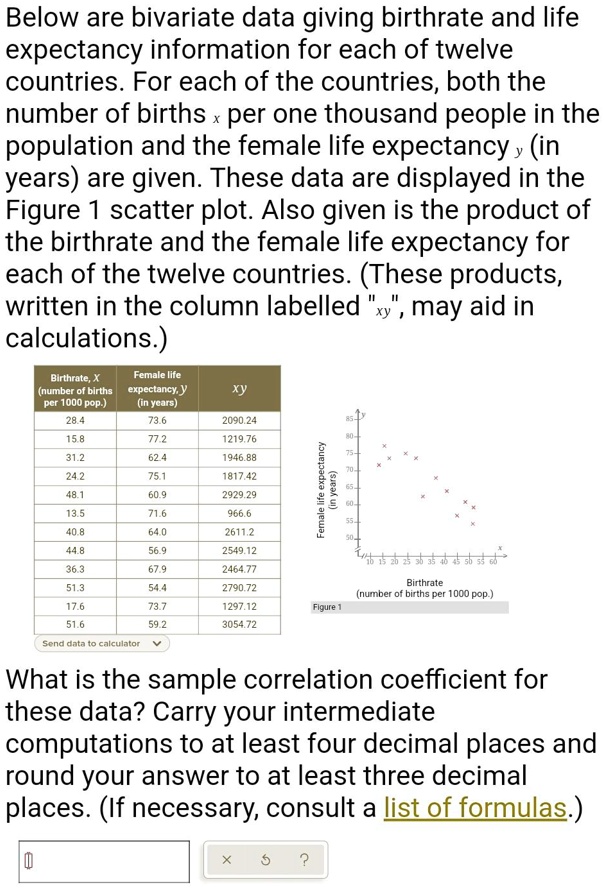SOLVED Below are bivariate data giving birthrate and life expectancy information for each of