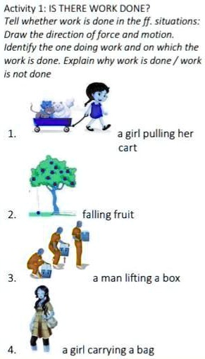 Activity 1: IS THERE WORK DONE? Tell whether work is done in...