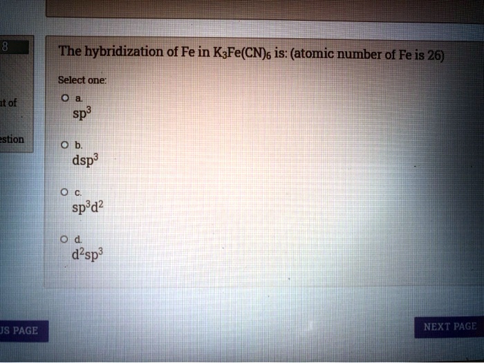SOLVED The hybridization of Fe in K4Fe(CN)6 is (atomic number of Fe