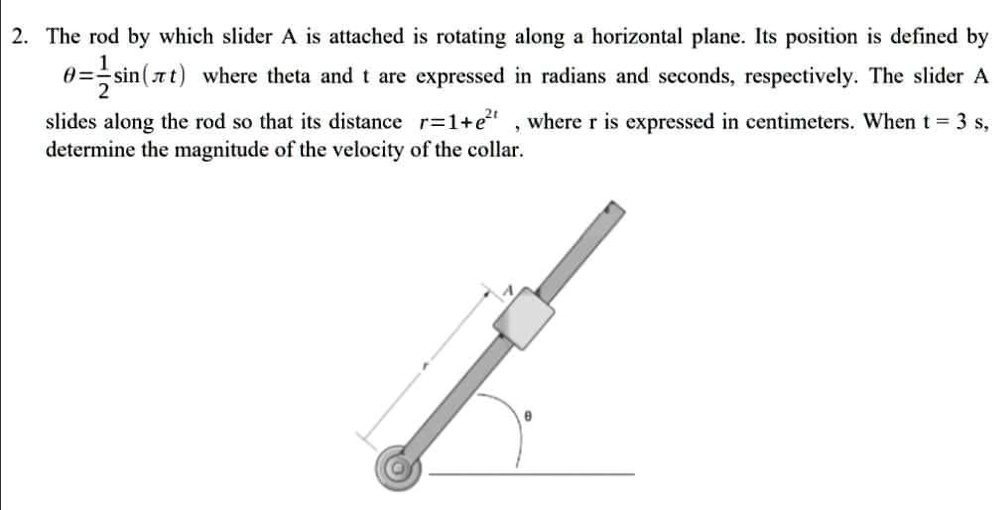 SOLVED: 2. The rod by which slider A is attached is rotating along a ...